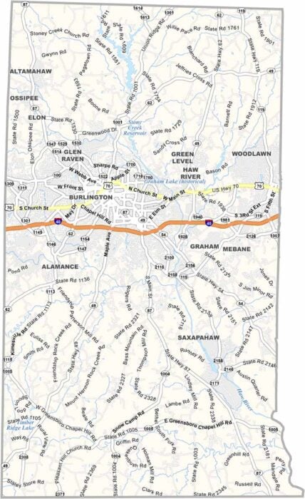 Alamance County Detailed Map