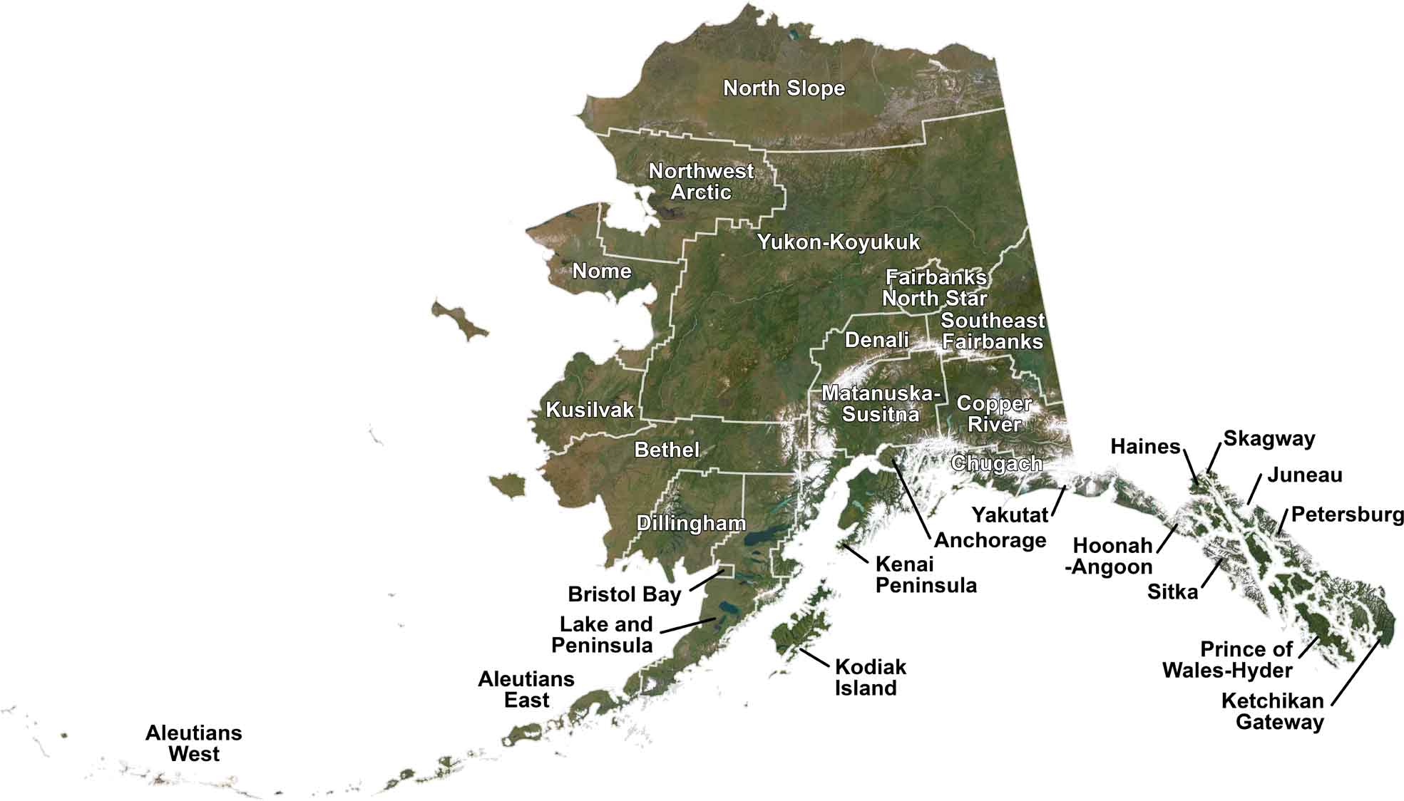 Alaska Satellite County Map