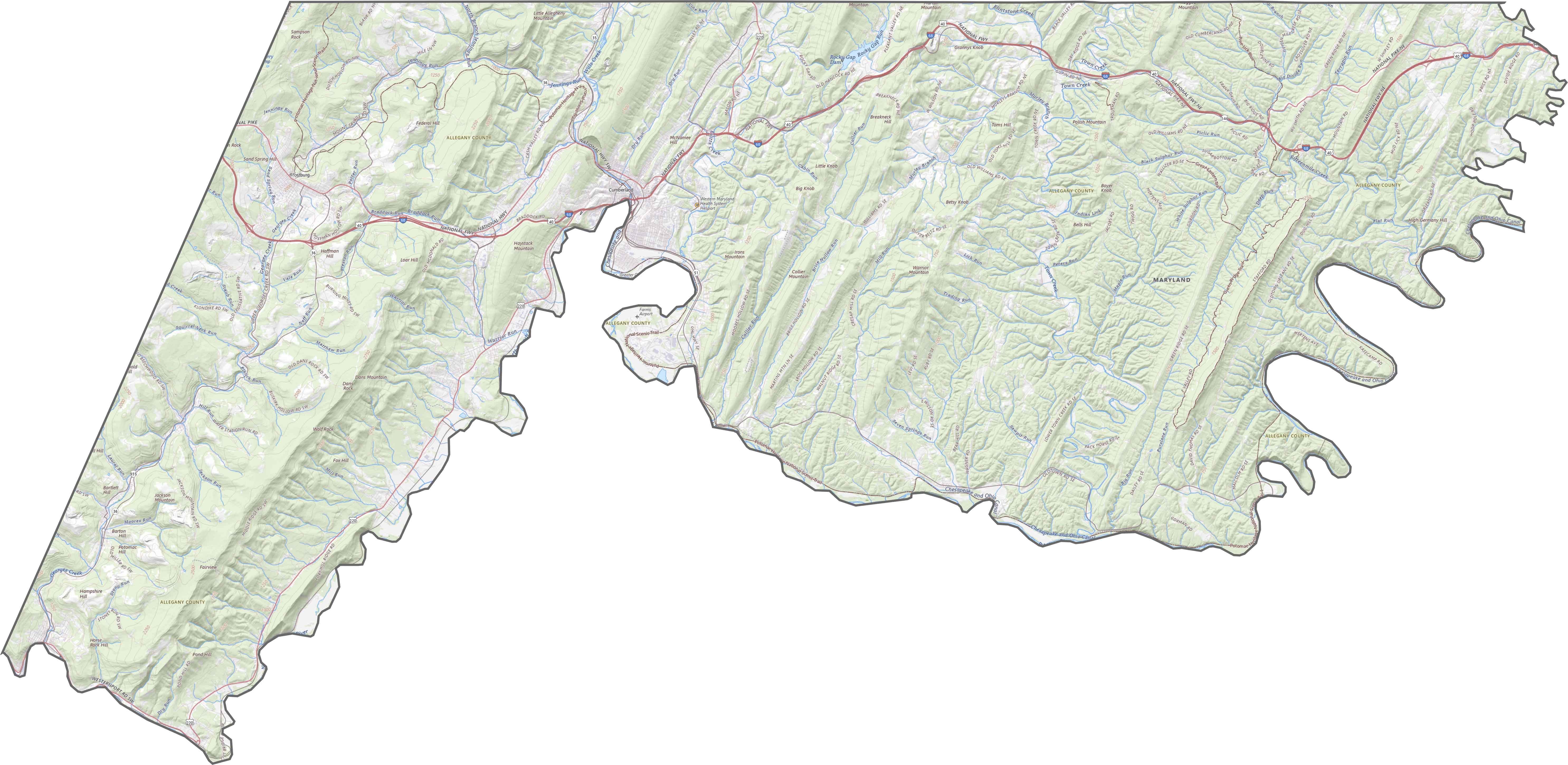 Allegany County Road Map Maryland