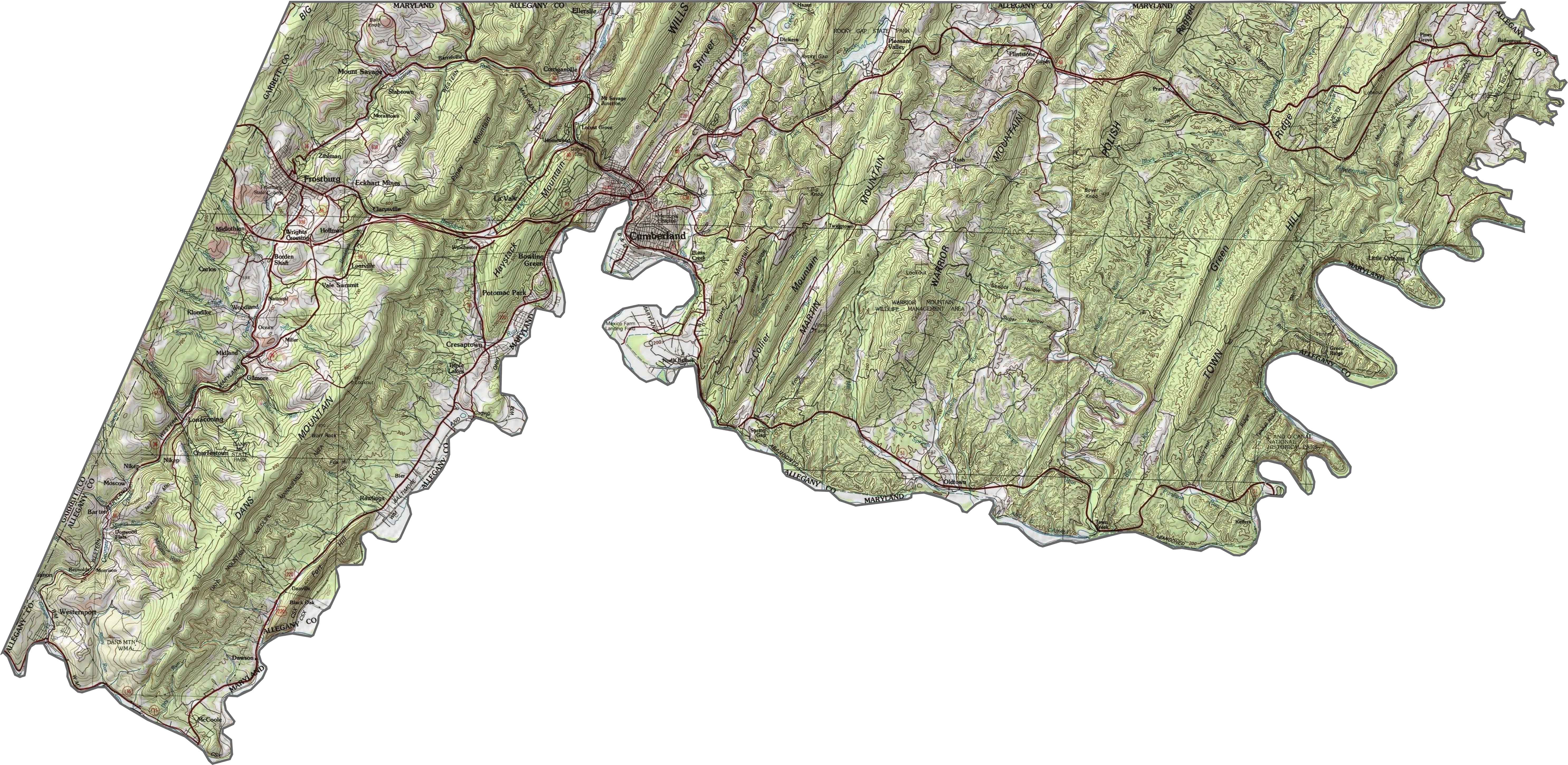 Allegany County Topographic Map Maryland
