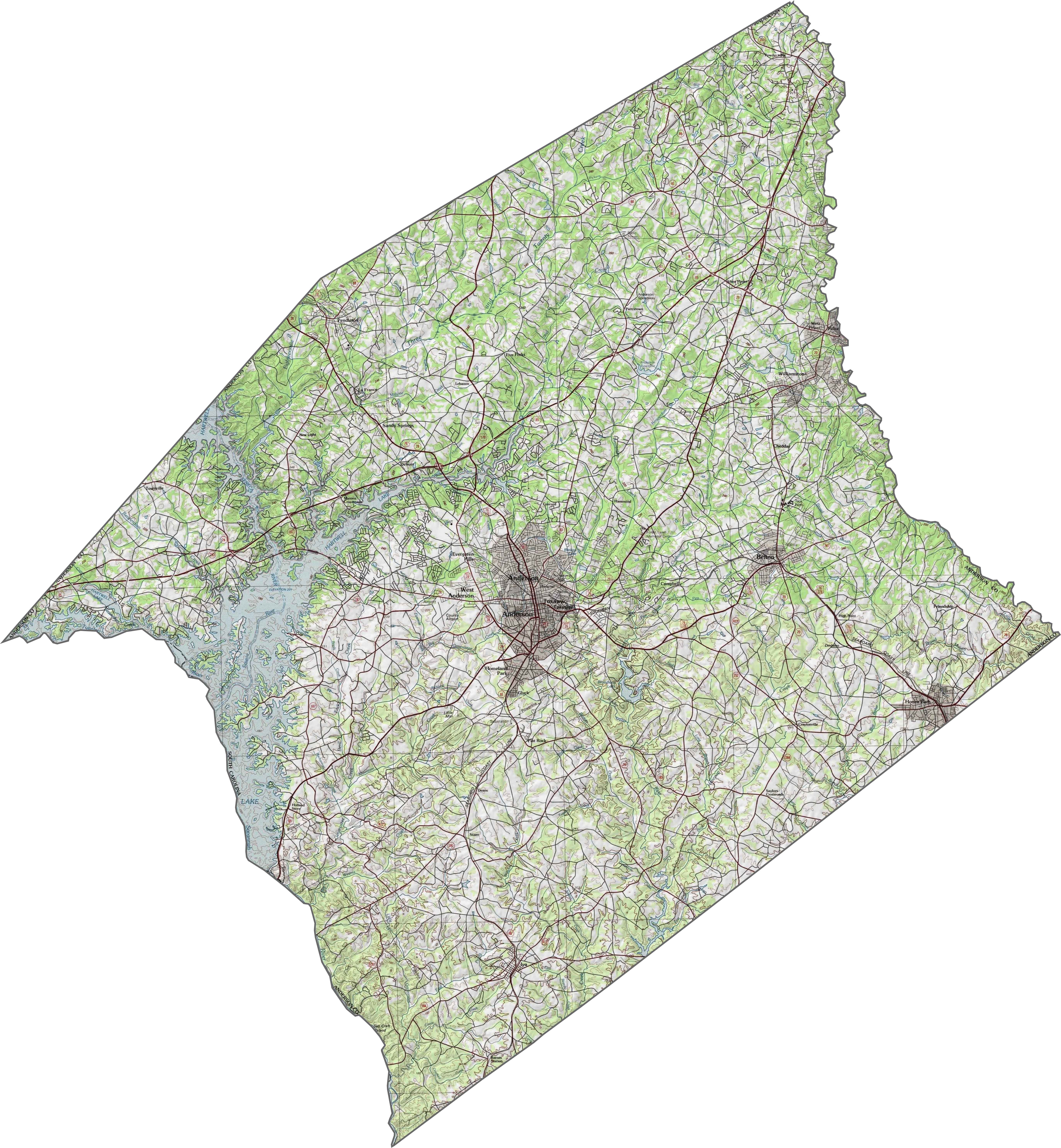 Anderson County Topographic Map South Carolina