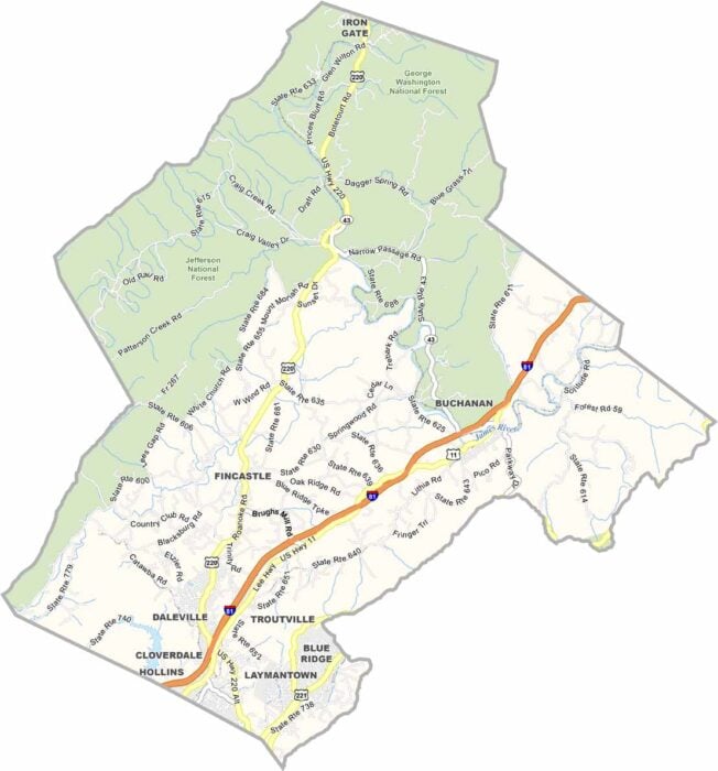 Botetourt County Map, Virginia - US County Maps