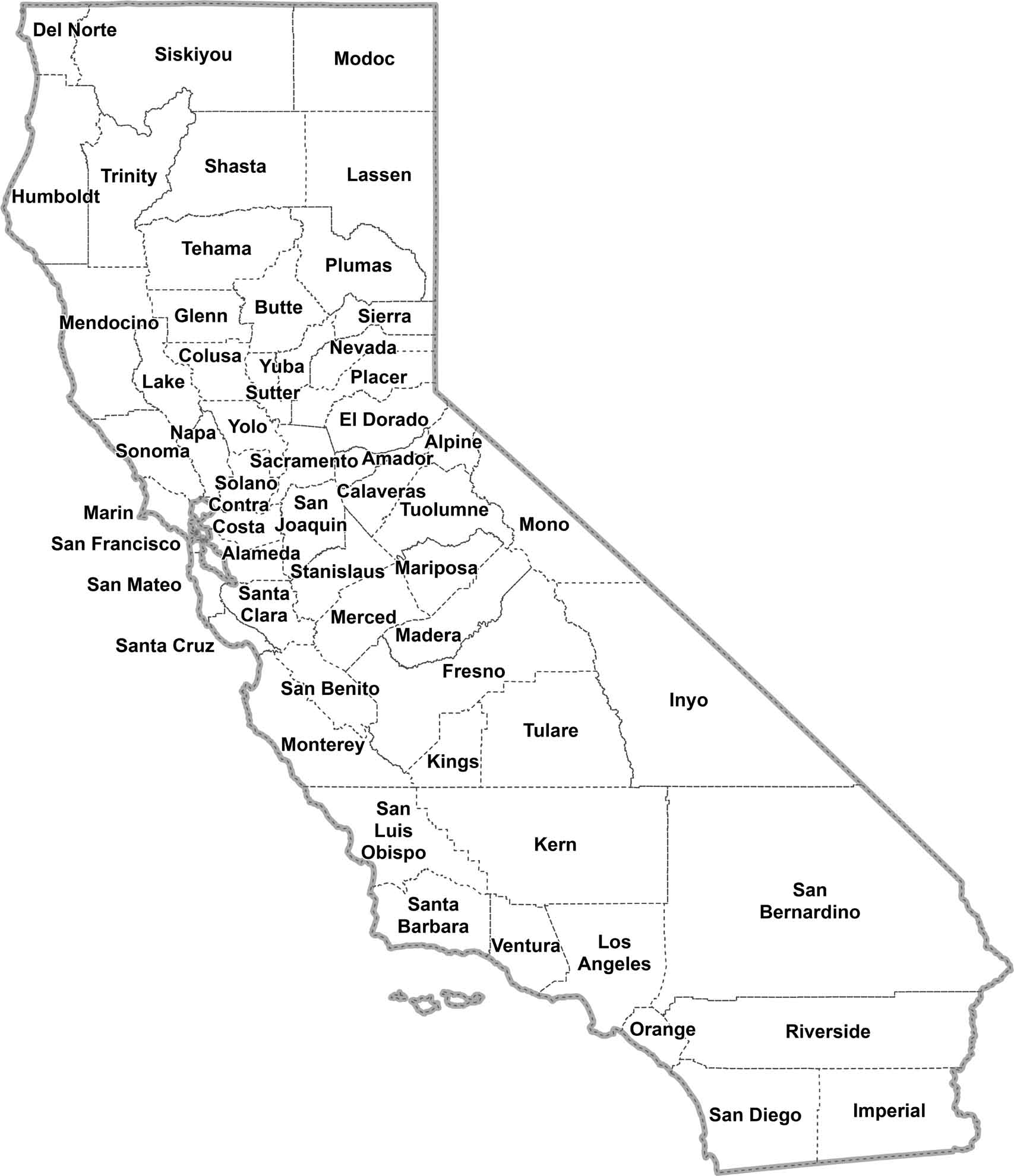 California Simple County Map