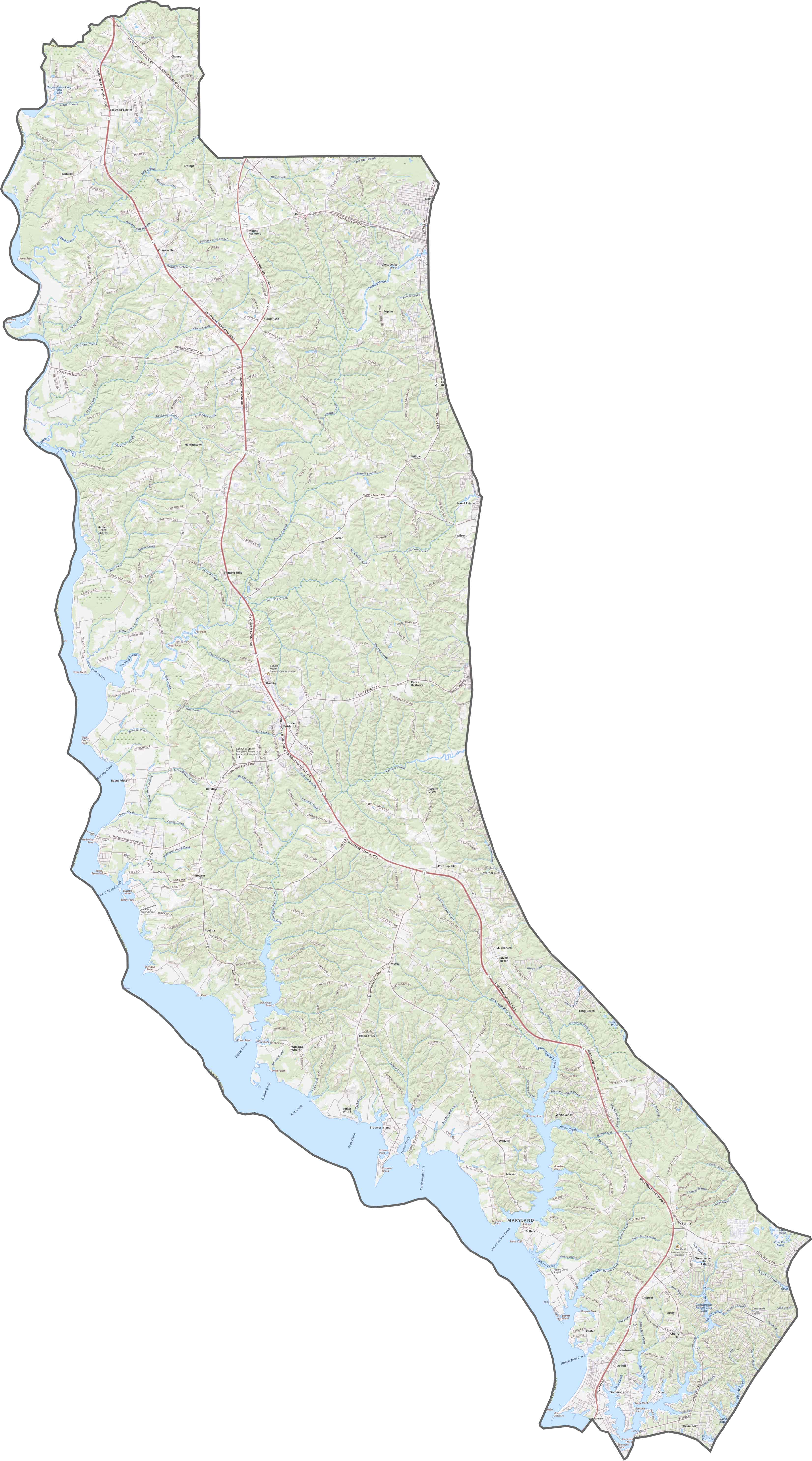 Calvert County Road Map Maryland