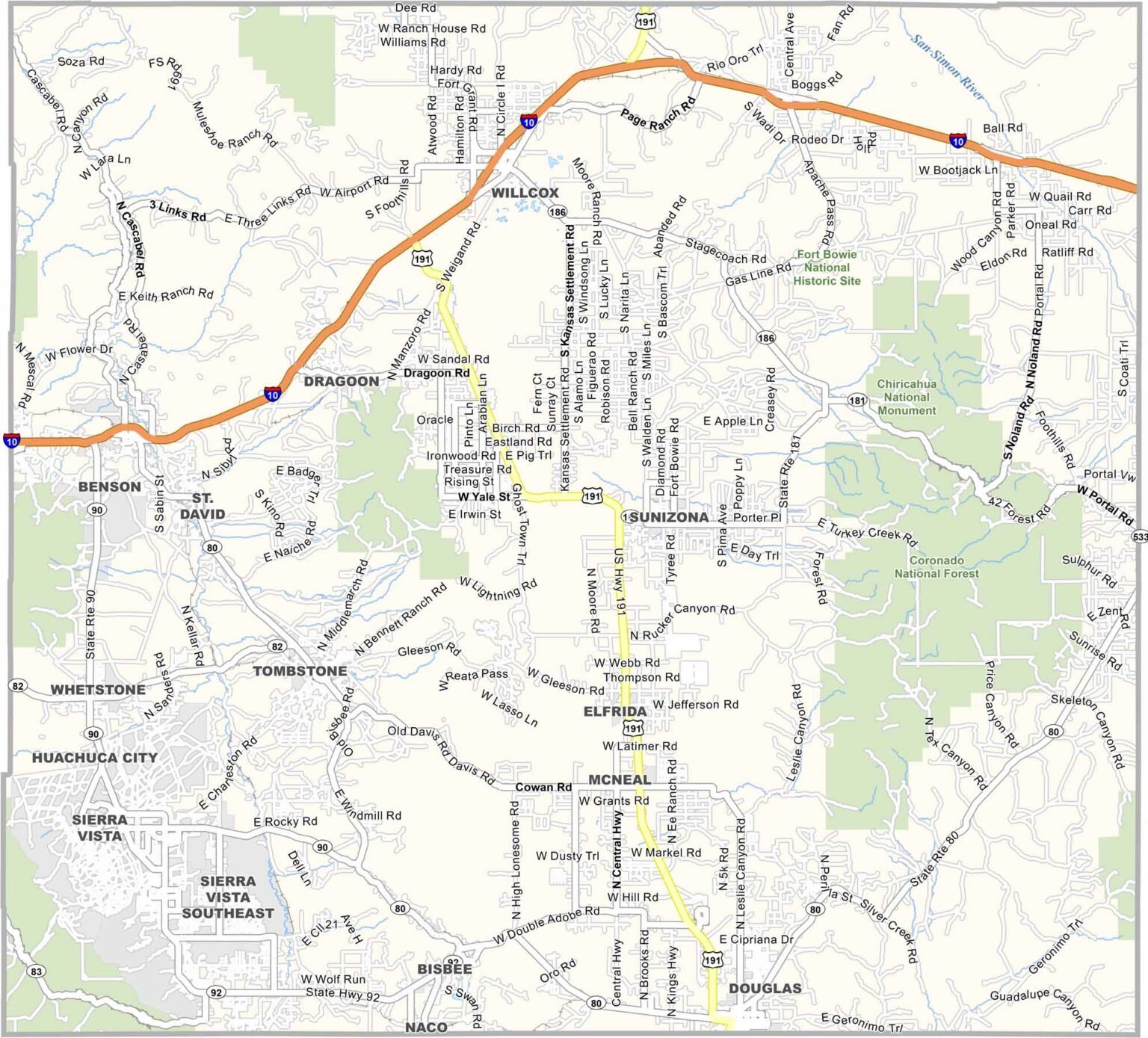 Cochise County Map Arizona