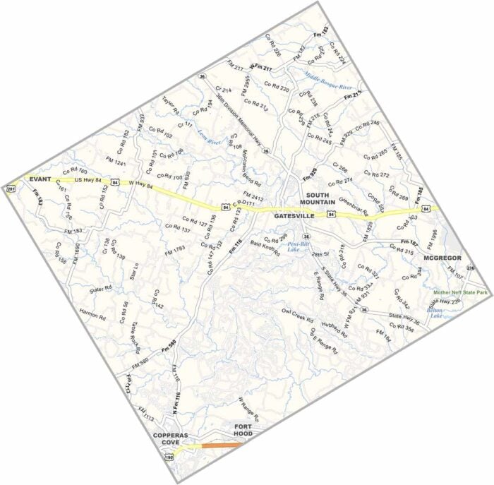 Coryell County Map from US County Maps