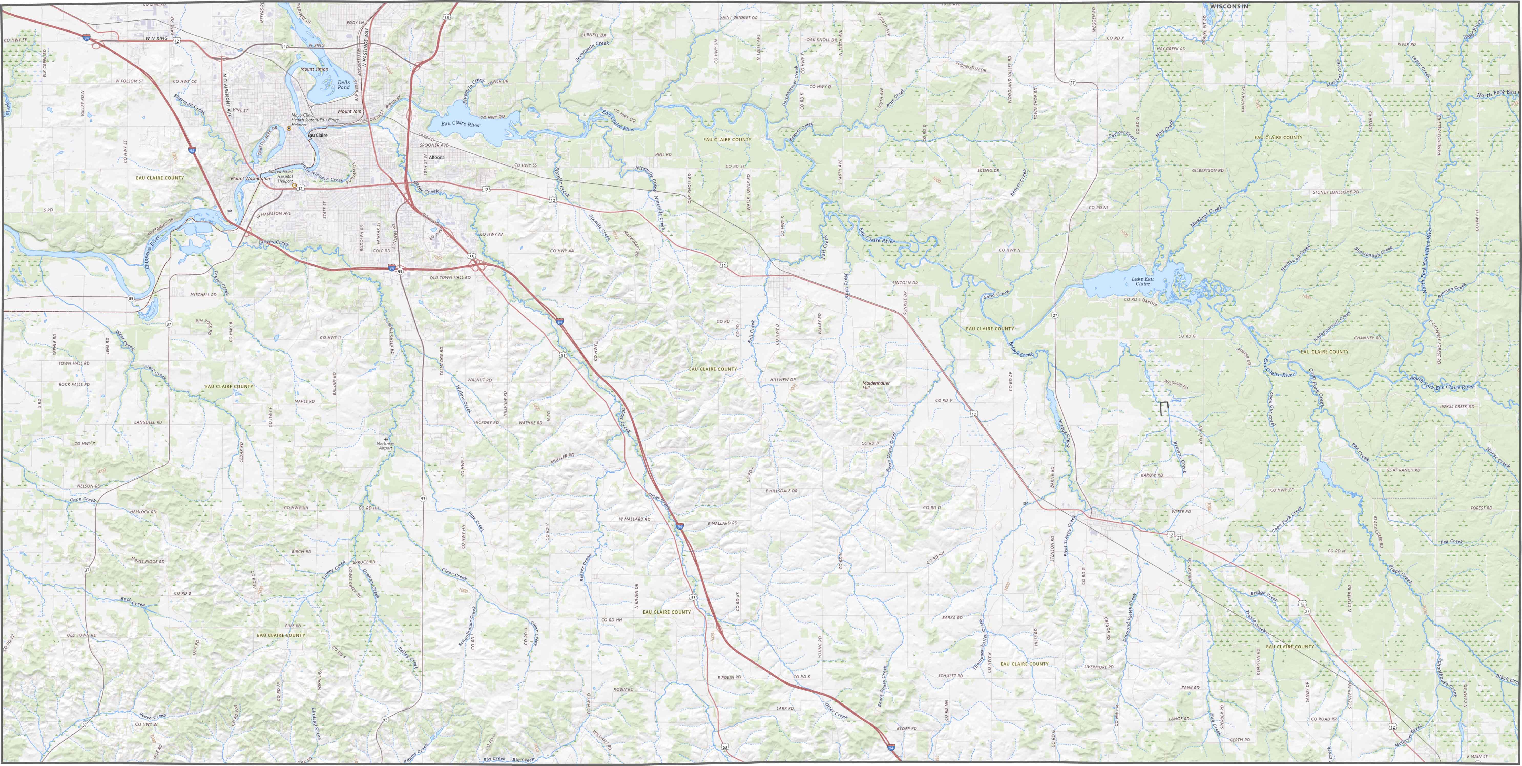 Eau Claire County Road Map Wisconsin