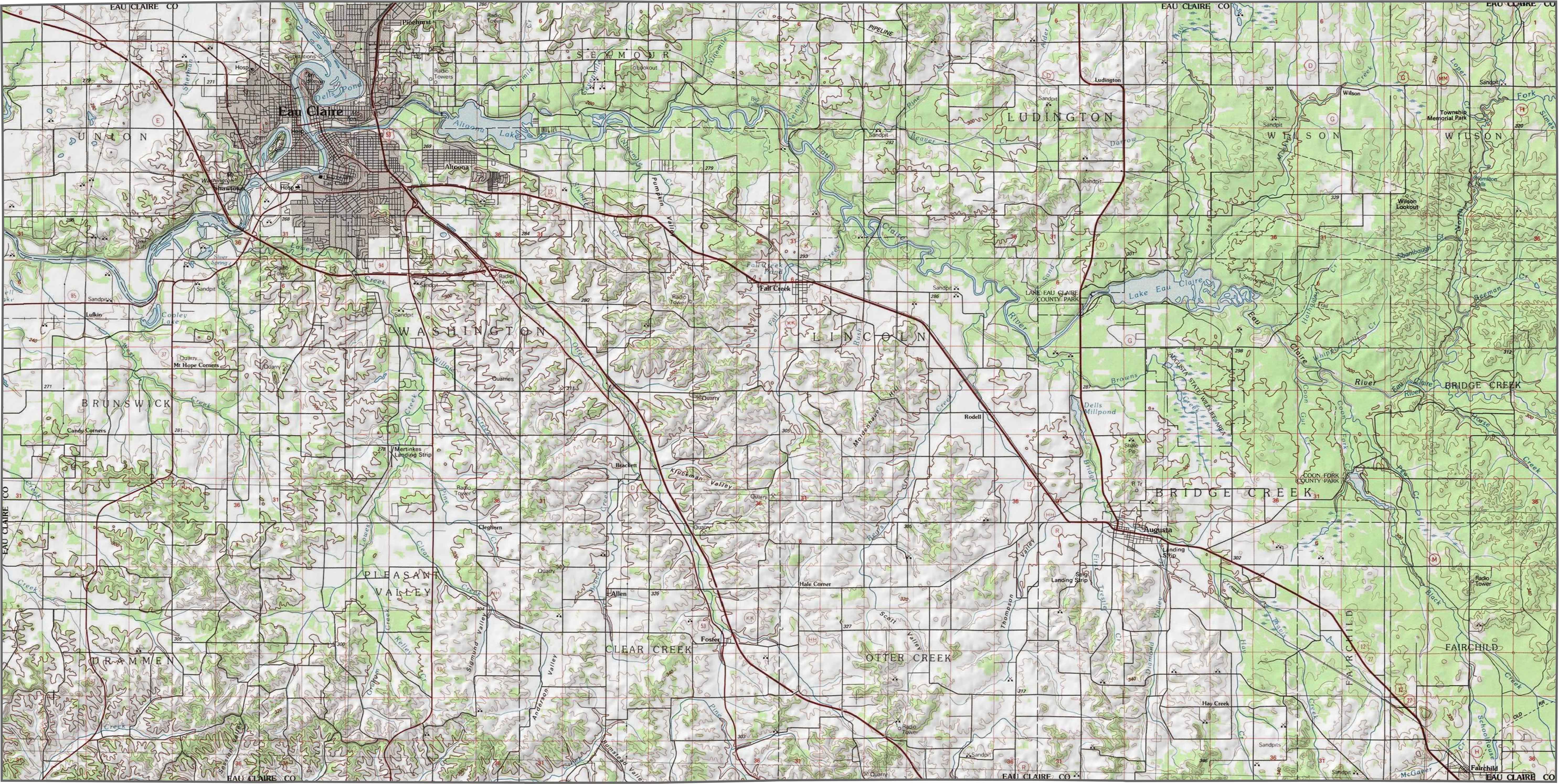 Eau Claire County Topographic Map Wisconsin
