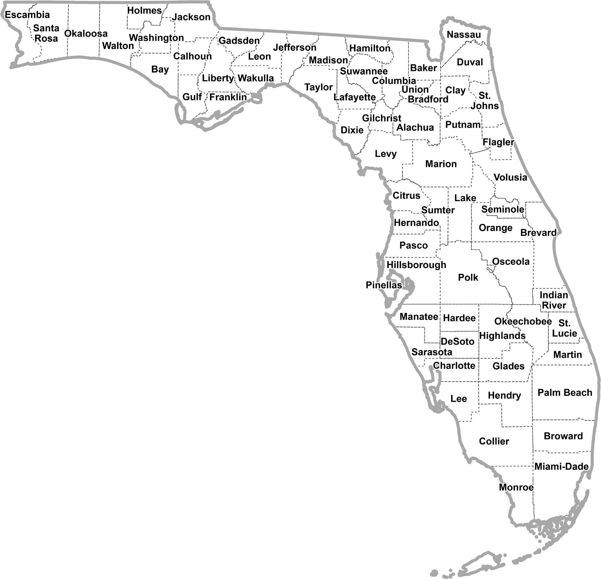 Florida Simple County Map