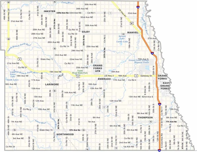 Grand Forks County Map, North Dakota - US County Maps