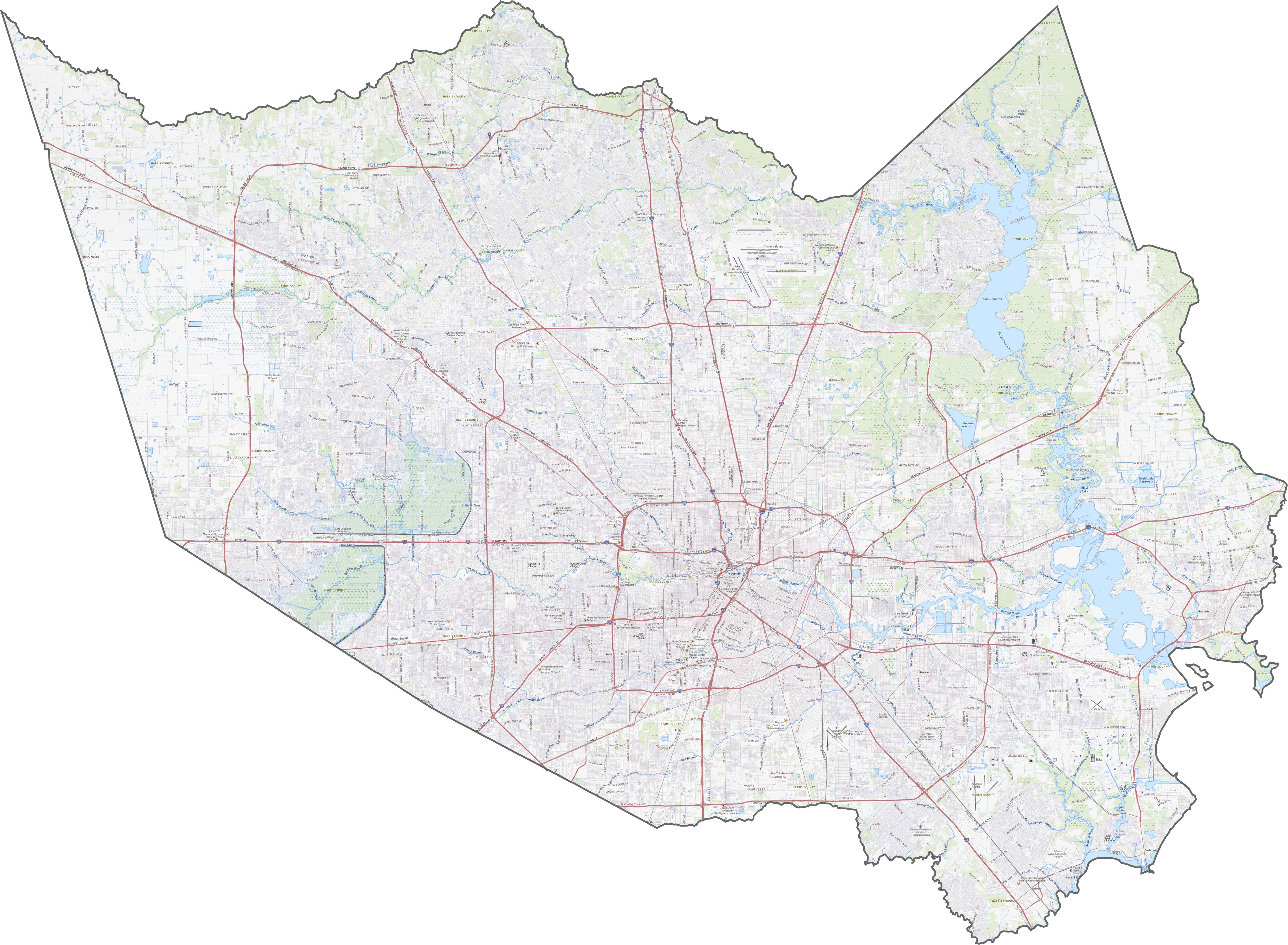Harris County Road Map Texas