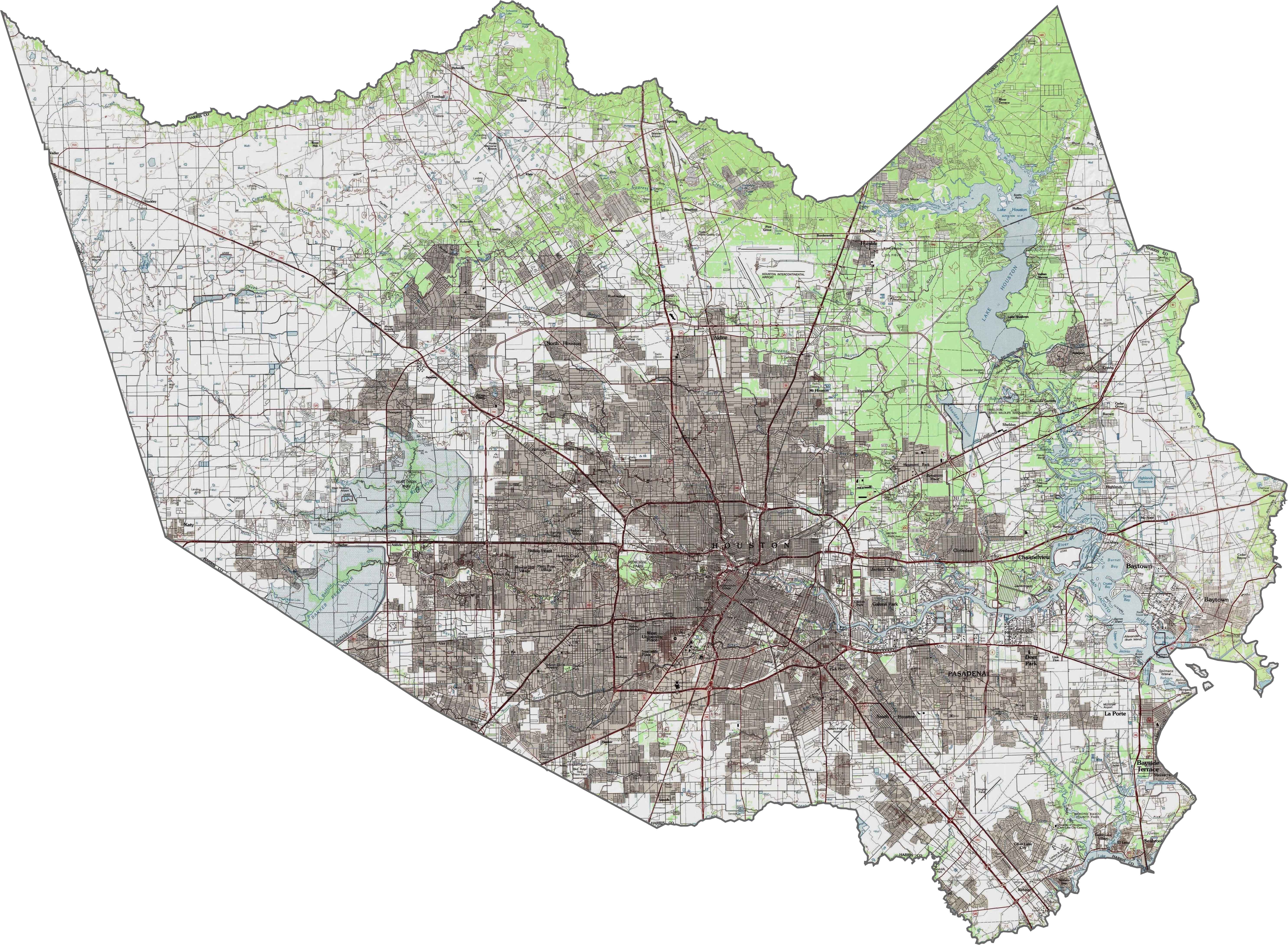 Harris County Topographic Map Texas