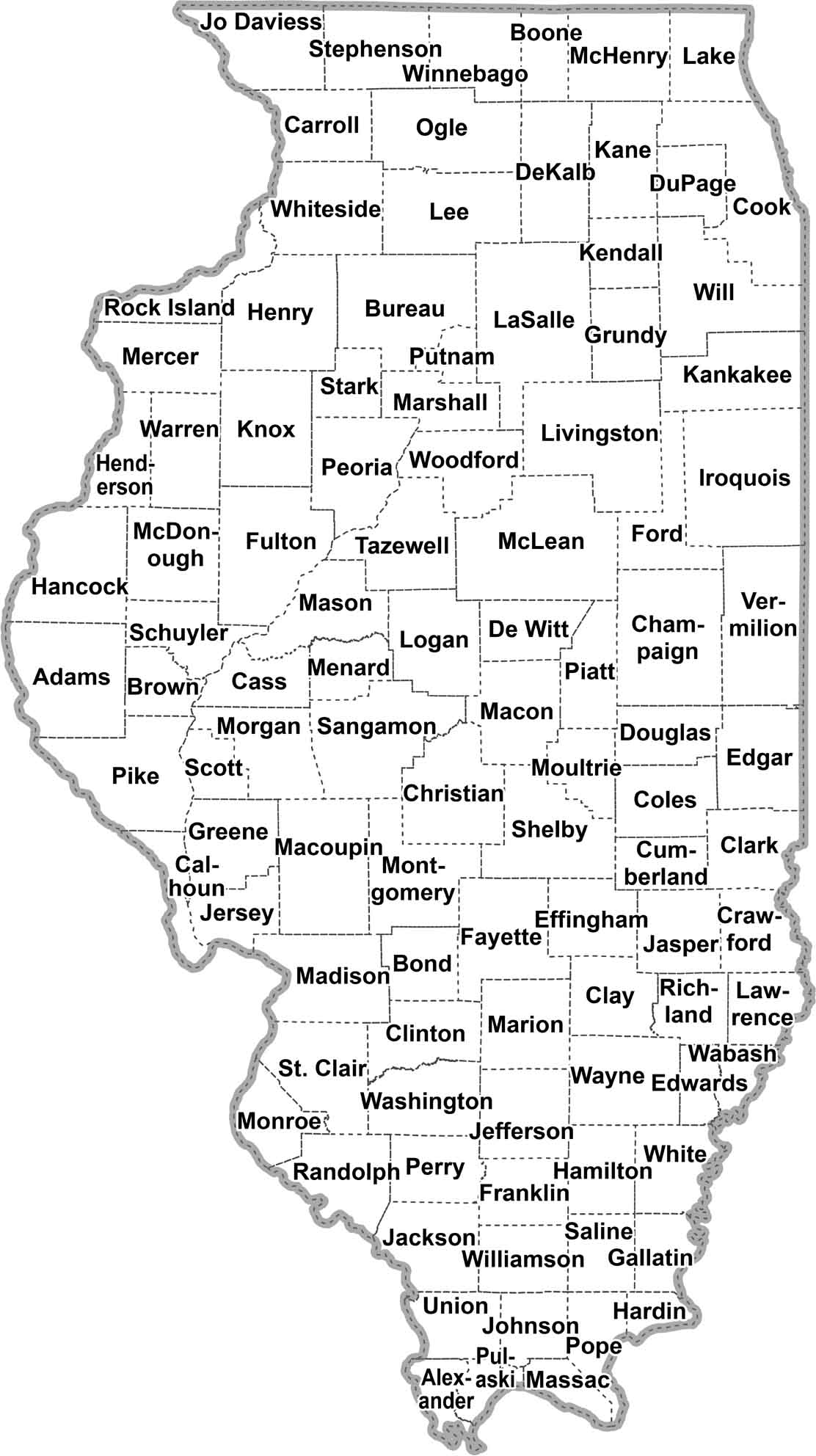 Illinois Simple County Map