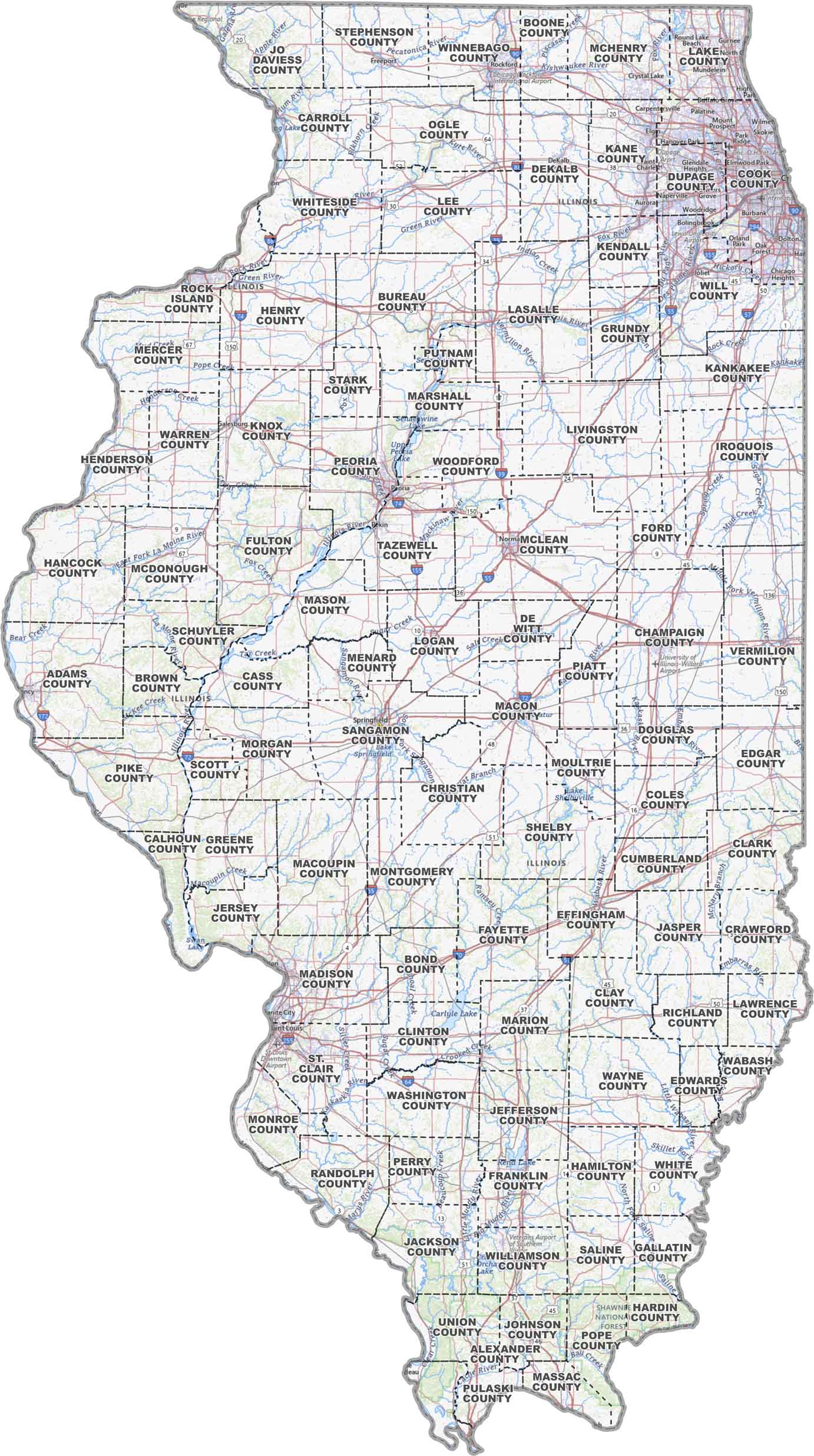 Illinois Topographic County Map