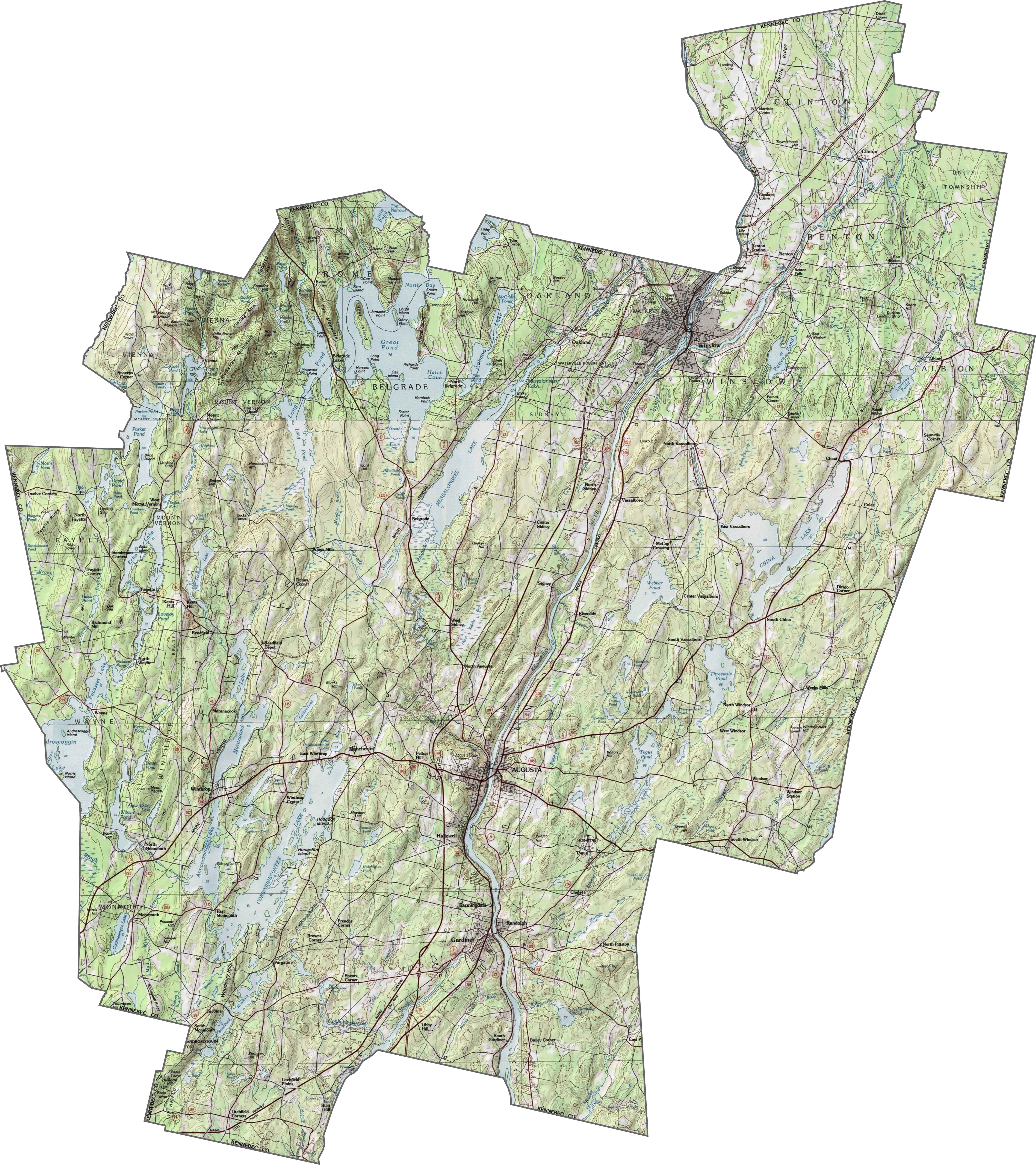 Kennebec County Topographic Map Maine