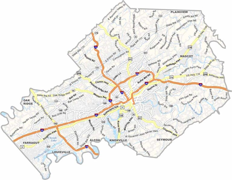 Knox County Map, Tennessee - US County Maps