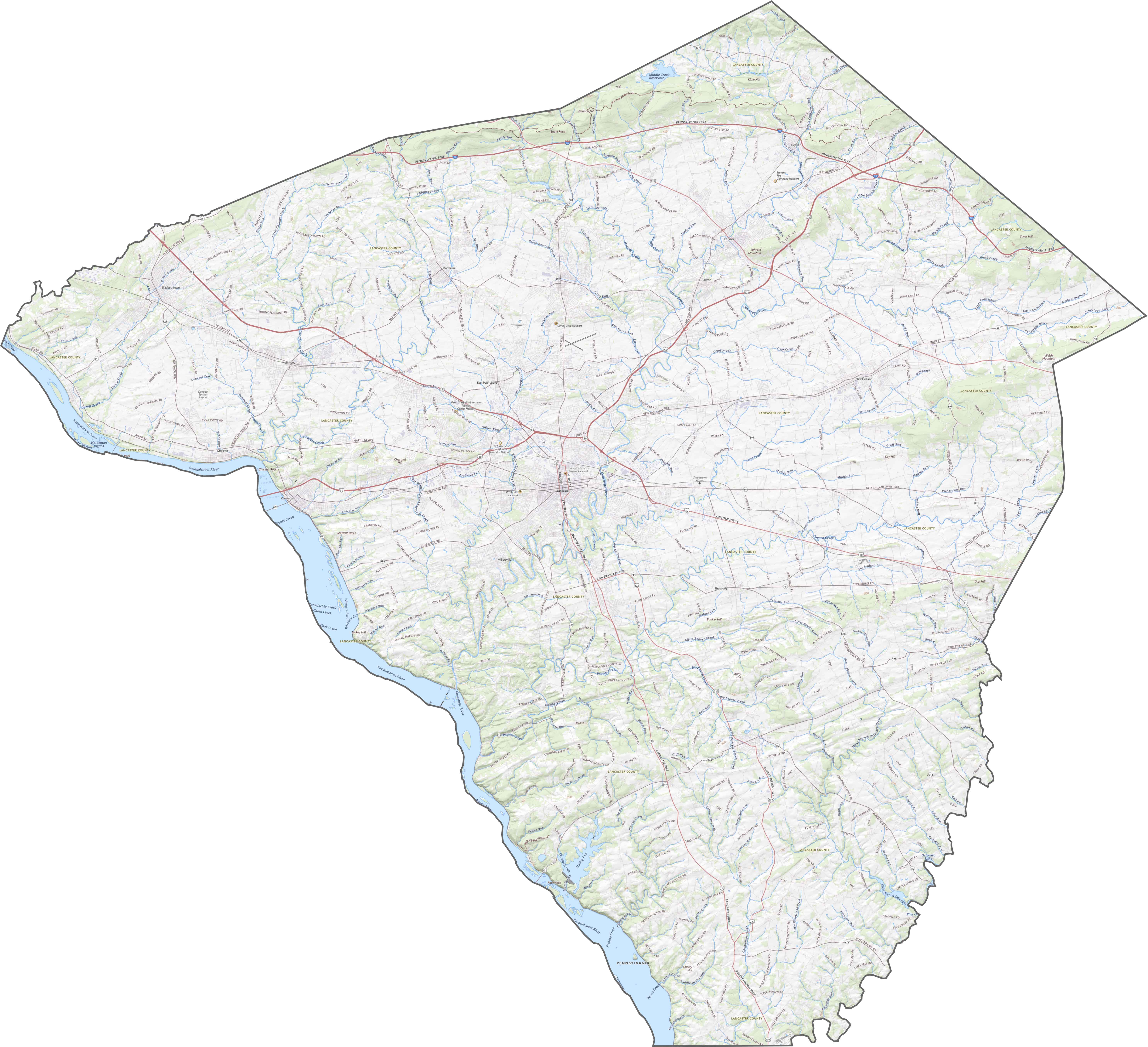 Lancaster County Road Map Pennsylvania