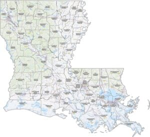 Louisiana Topographic Parish Map
