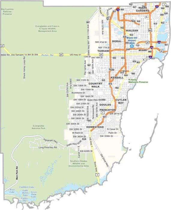 Miami-Dade County Map Florida