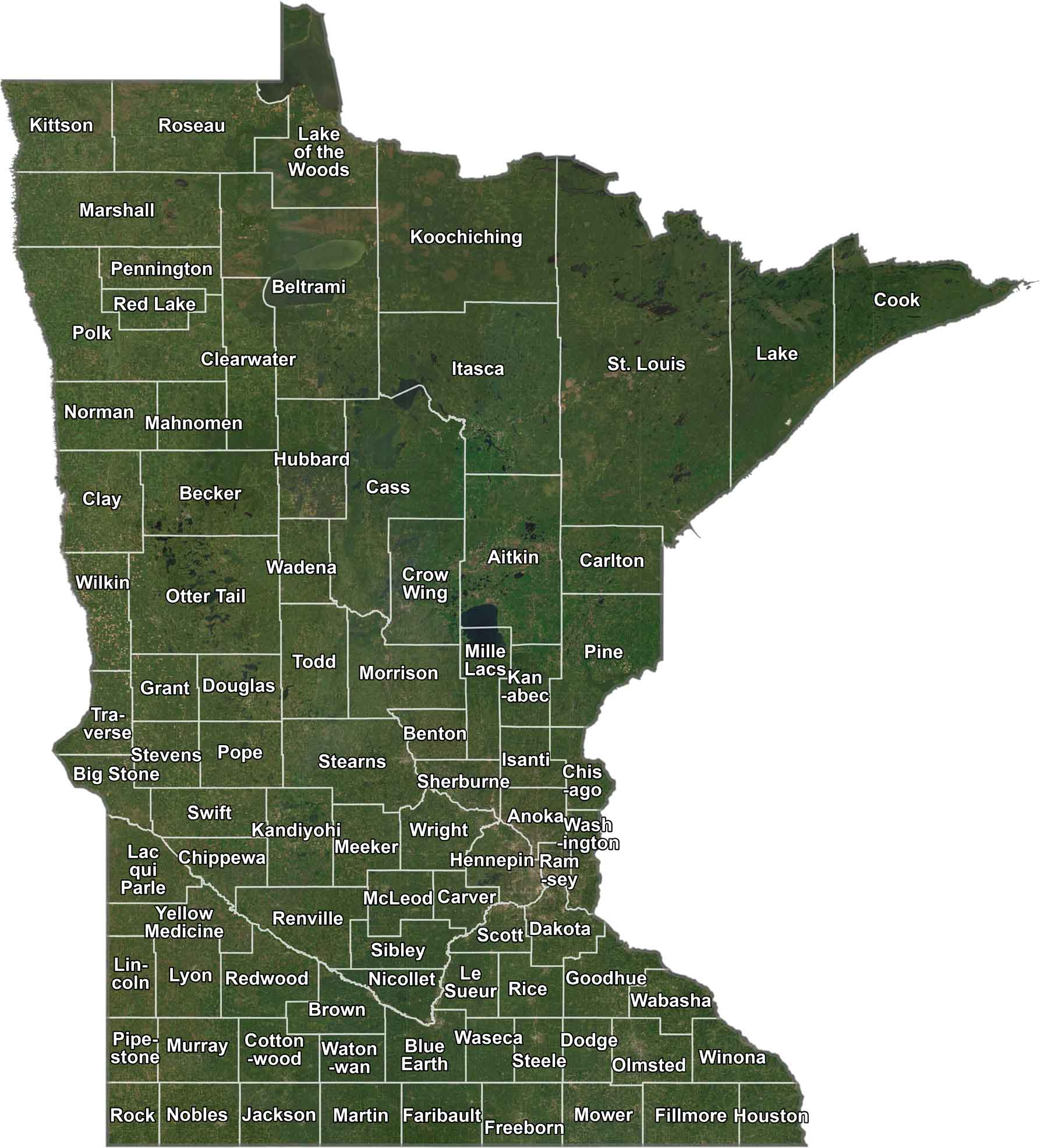 Minnesota Satellite County Map