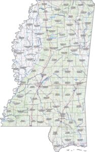 Mississippi Topographic County Map
