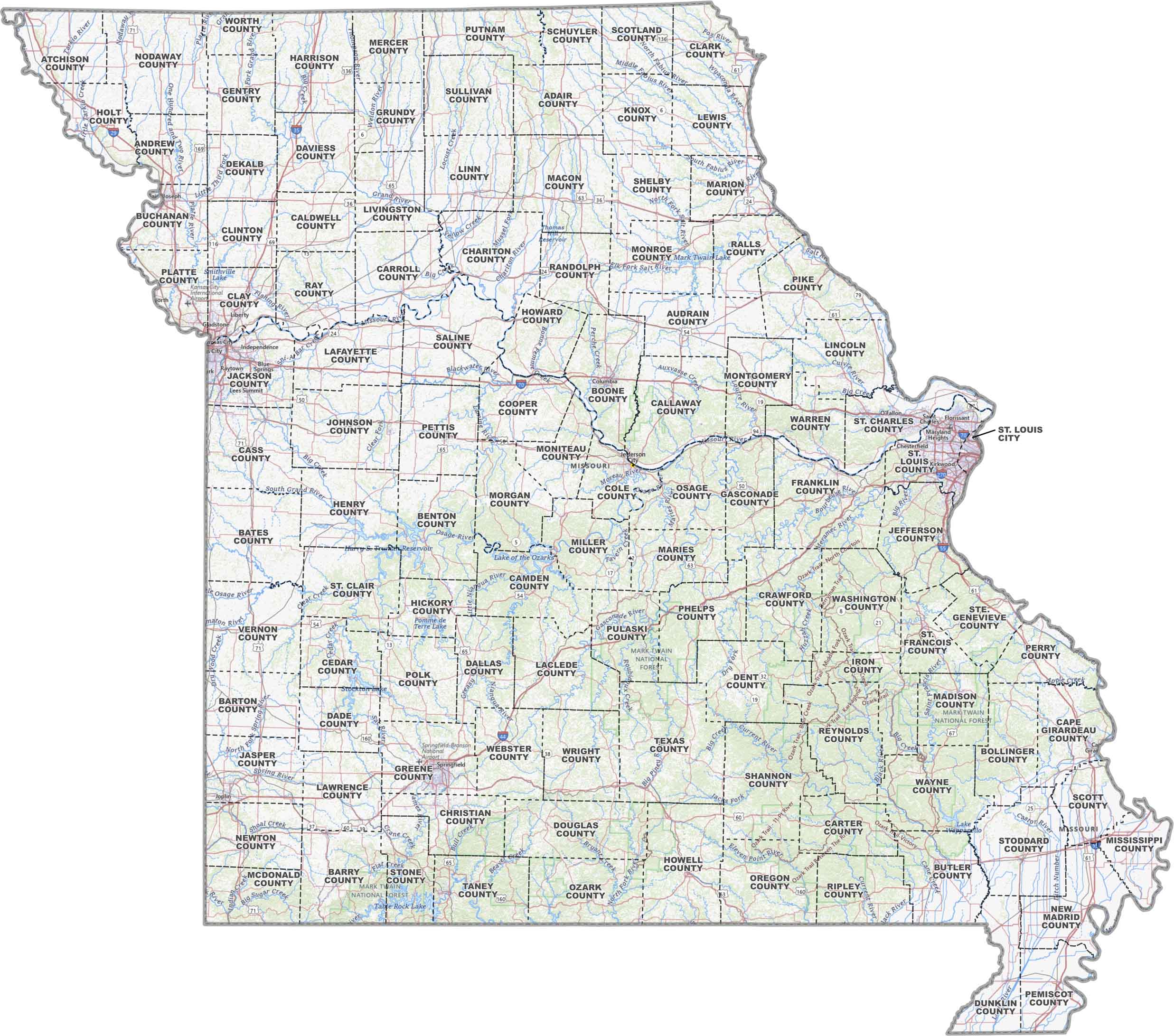Missouri Topographic County Map