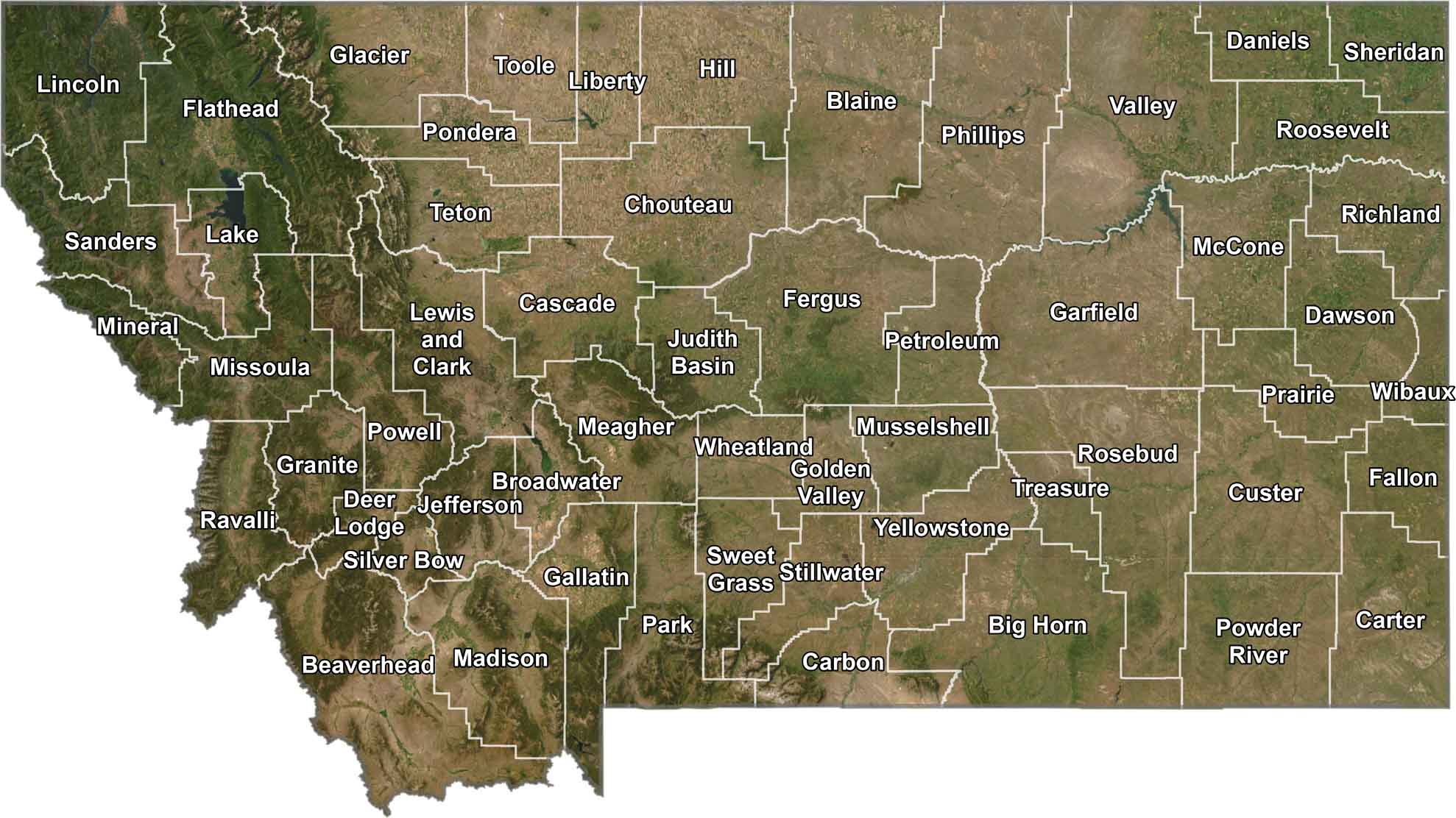 Montana Satellite County Map