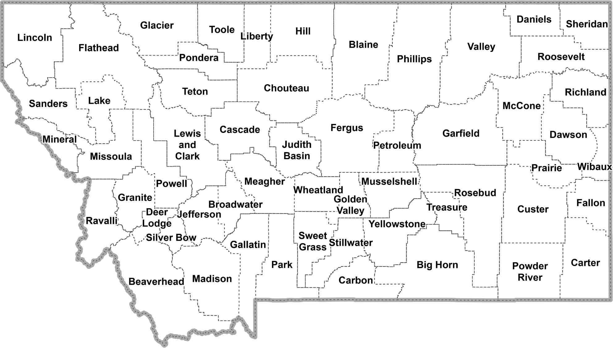 Montana Simple County Map