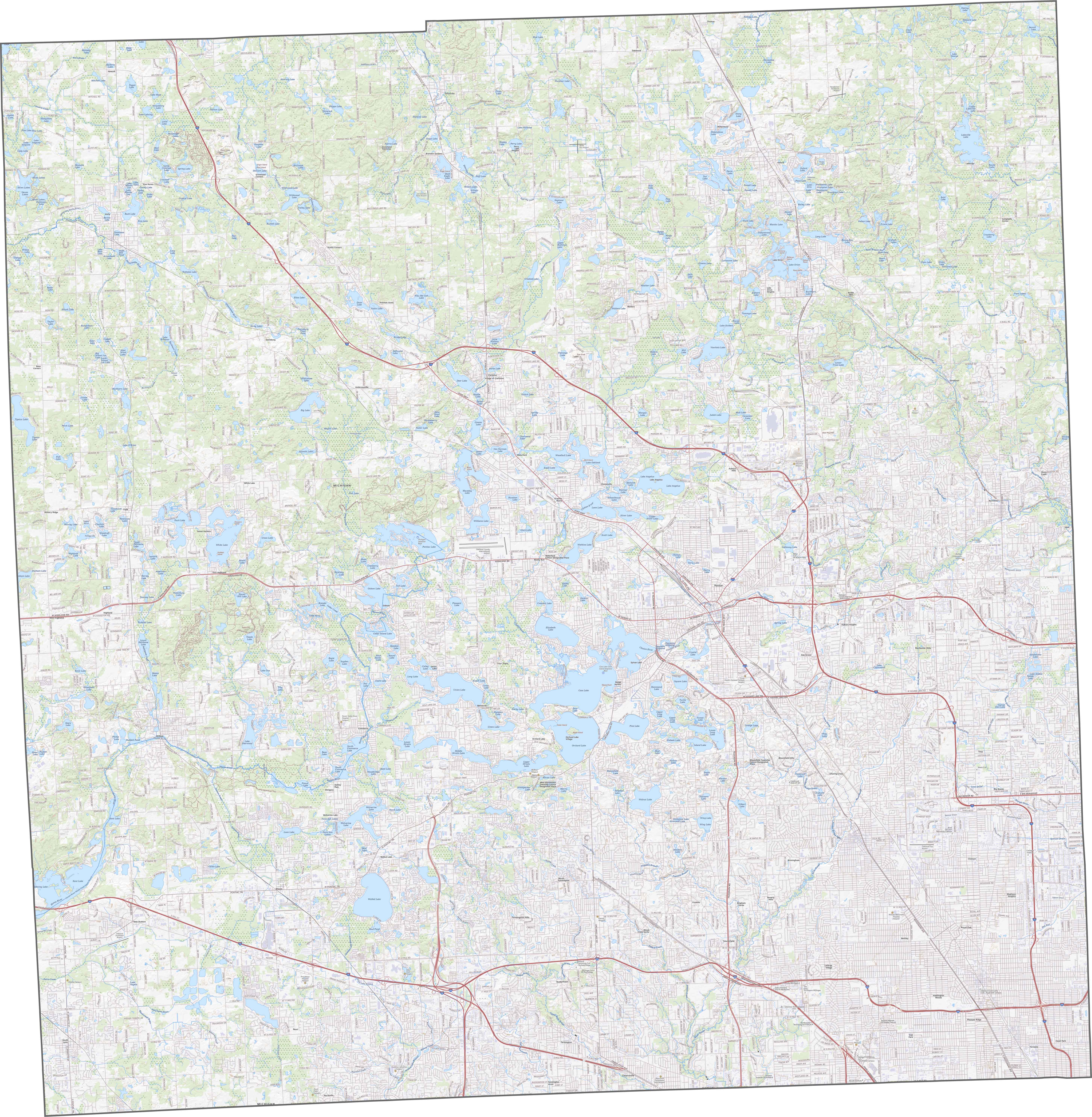 Oakland County Road Map Michigan