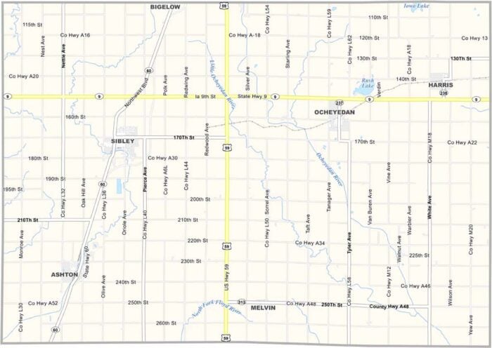 Osceola County Map, Iowa - US County Maps