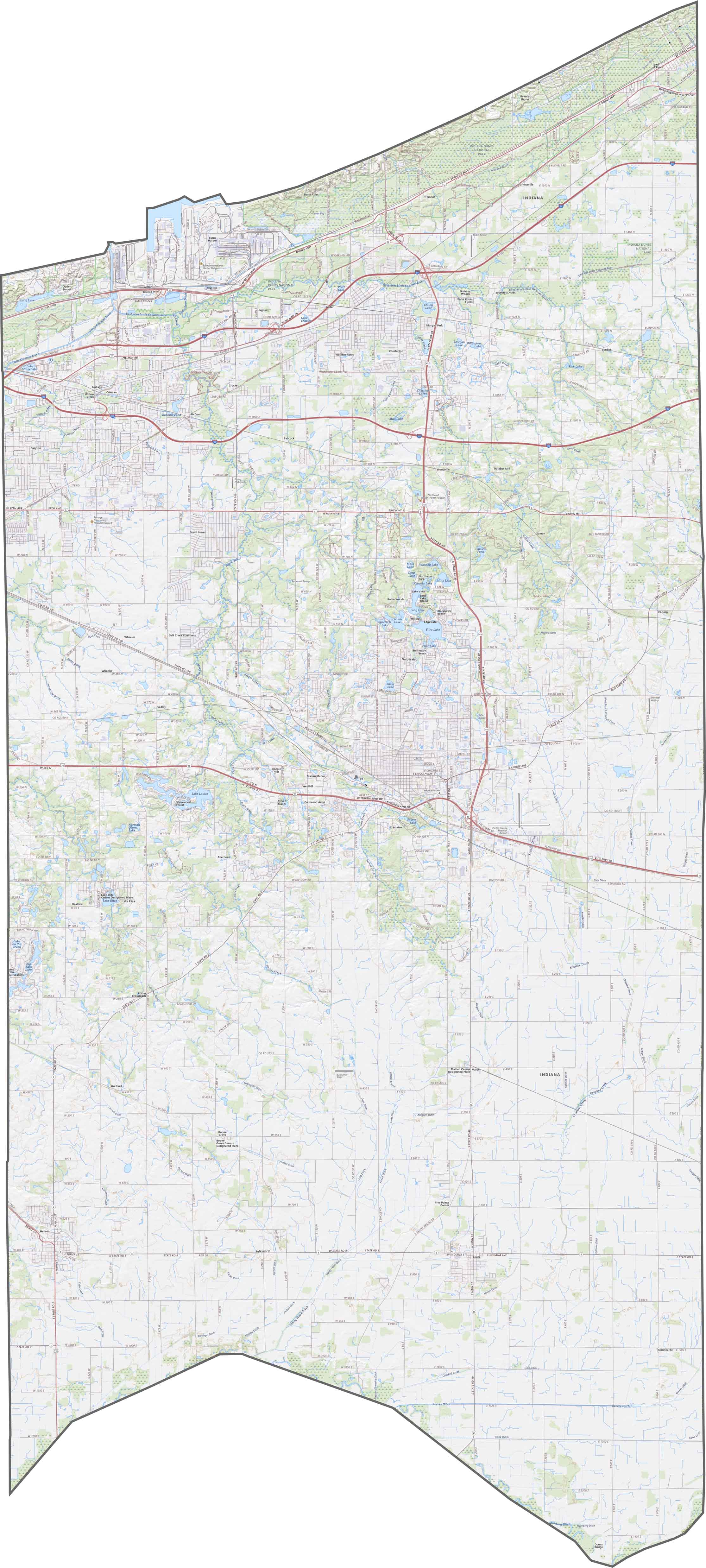Porter County Road Map Indiana