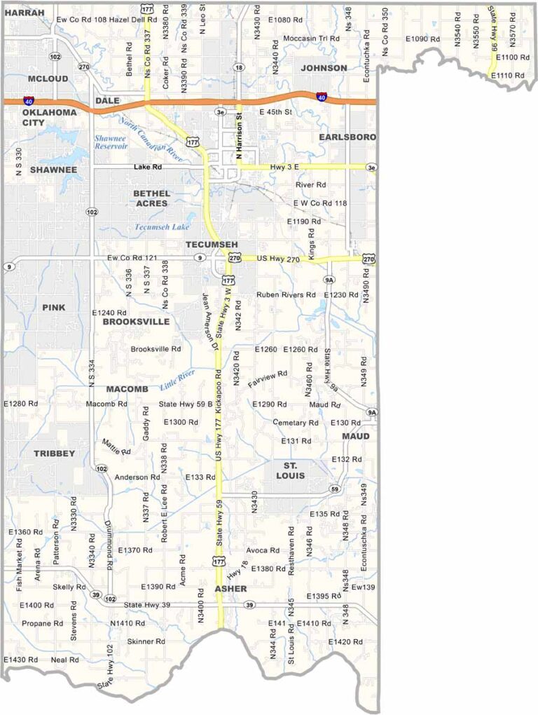 Pottawatomie County Map, Oklahoma - US County Maps