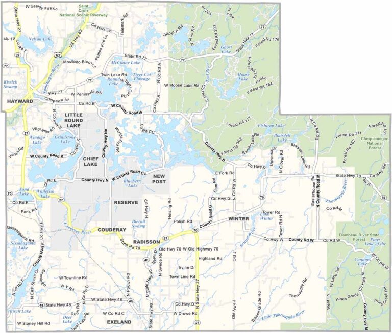 Sawyer County Map, Wisconsin - US County Maps