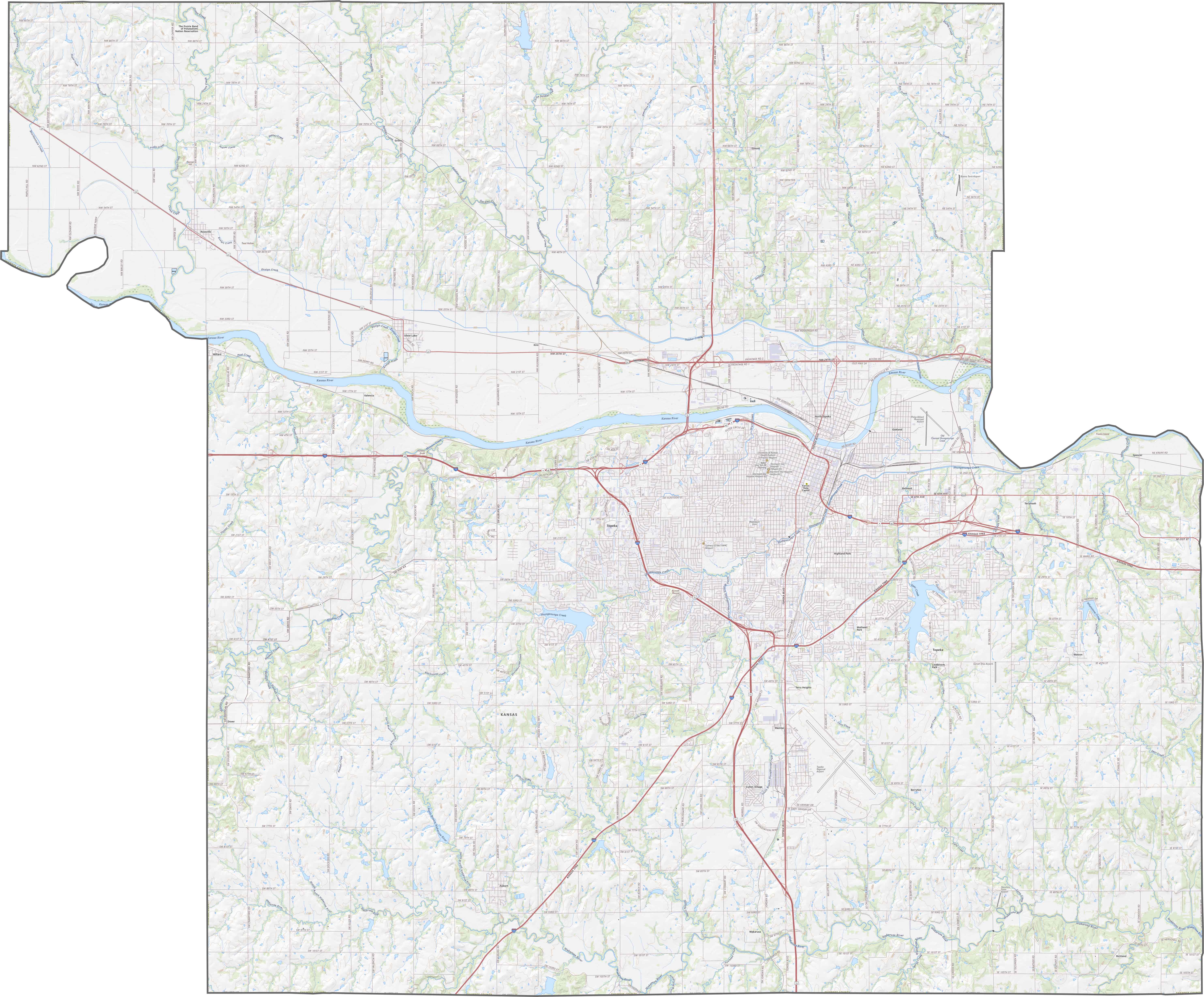 Shawnee County Road Map Kansas