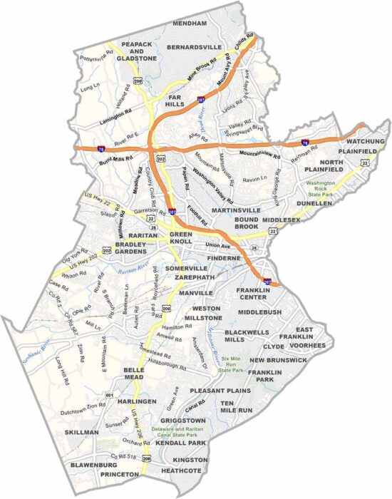 Somerset County Map, New Jersey