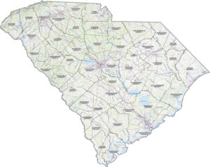 South Carolina Topographic County Map