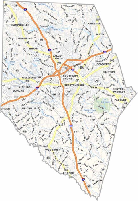 Spartanburg County Map, South Carolina - US County Maps