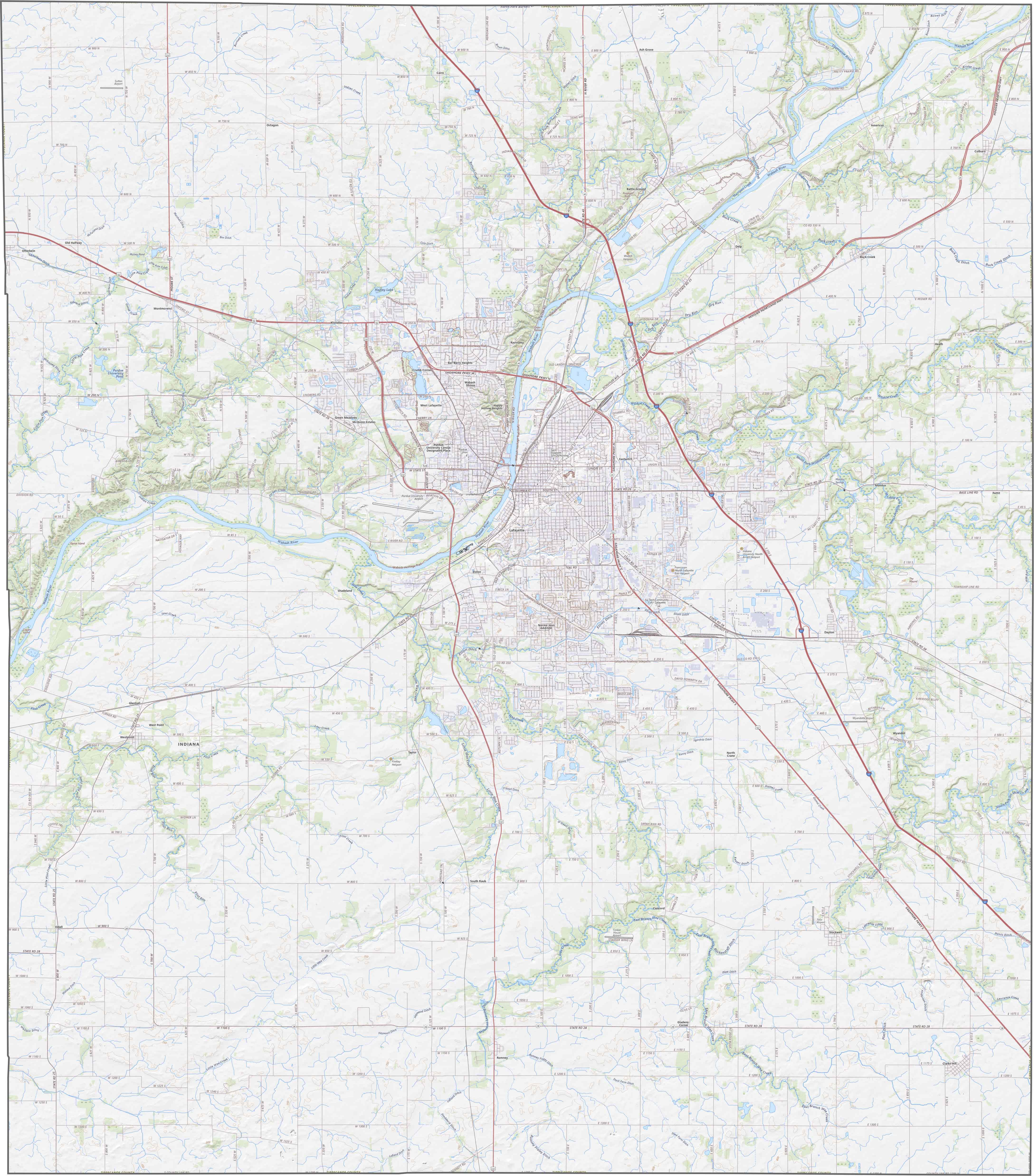 Tippecanoe County Road Map Indiana