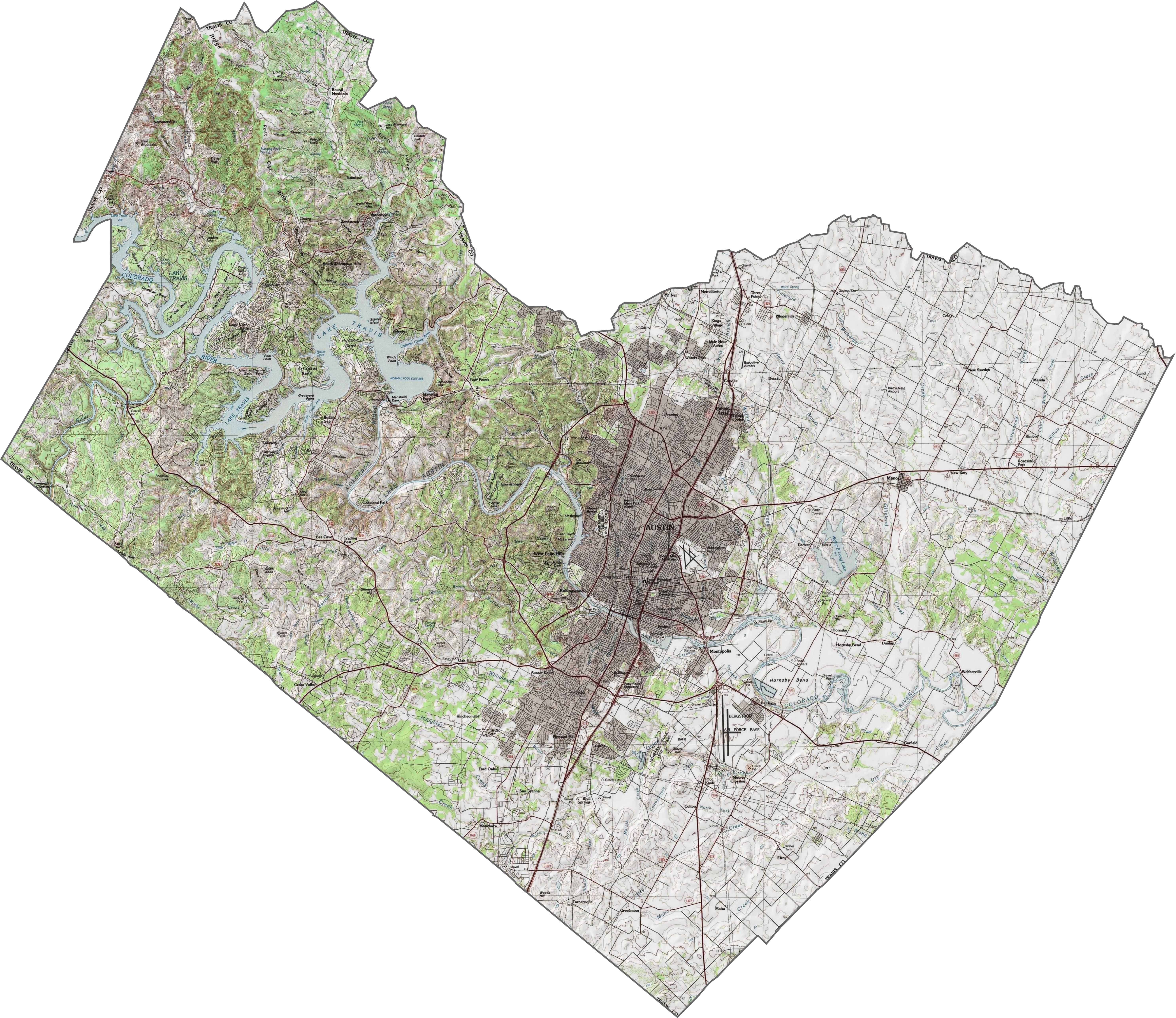 Travis County Topographic Map Texas
