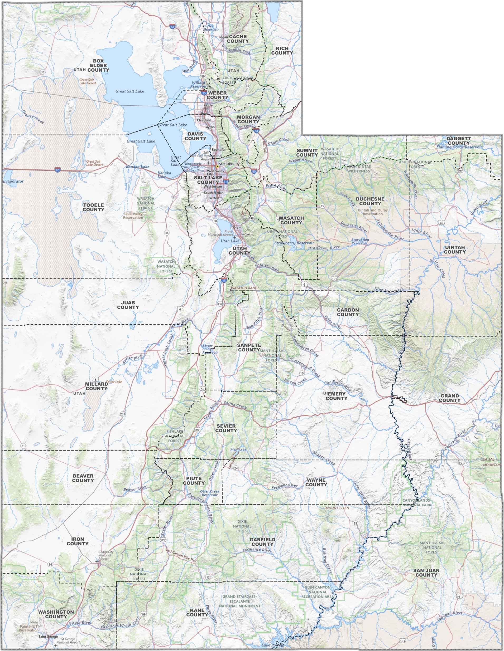 Laminated Utah Counties Map Utah Counties Map - 36x46.25 Inch With All ...