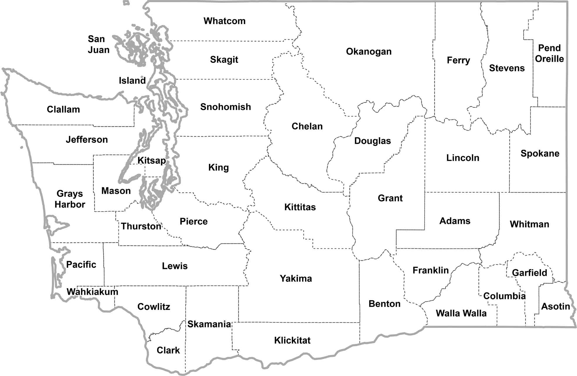 Washington Simple County Map
