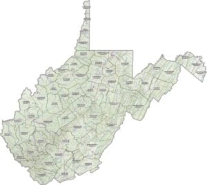 West Virginia Topographic County Map