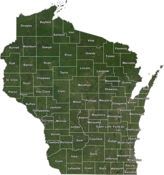 Wisconsin Satellite County Map