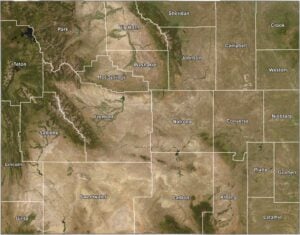 Wyoming Satellite County Map