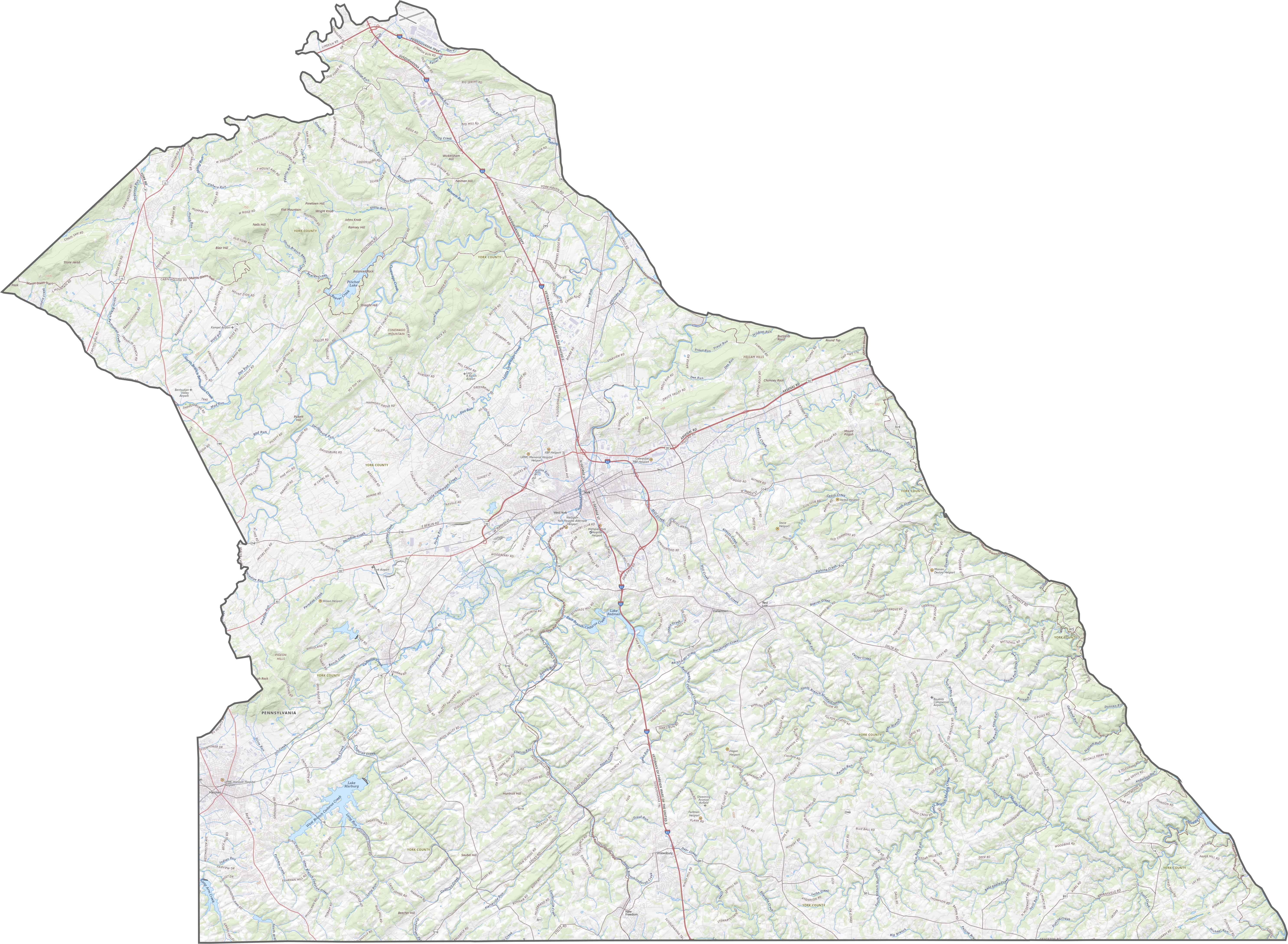 York County Road Map Pennsylvania